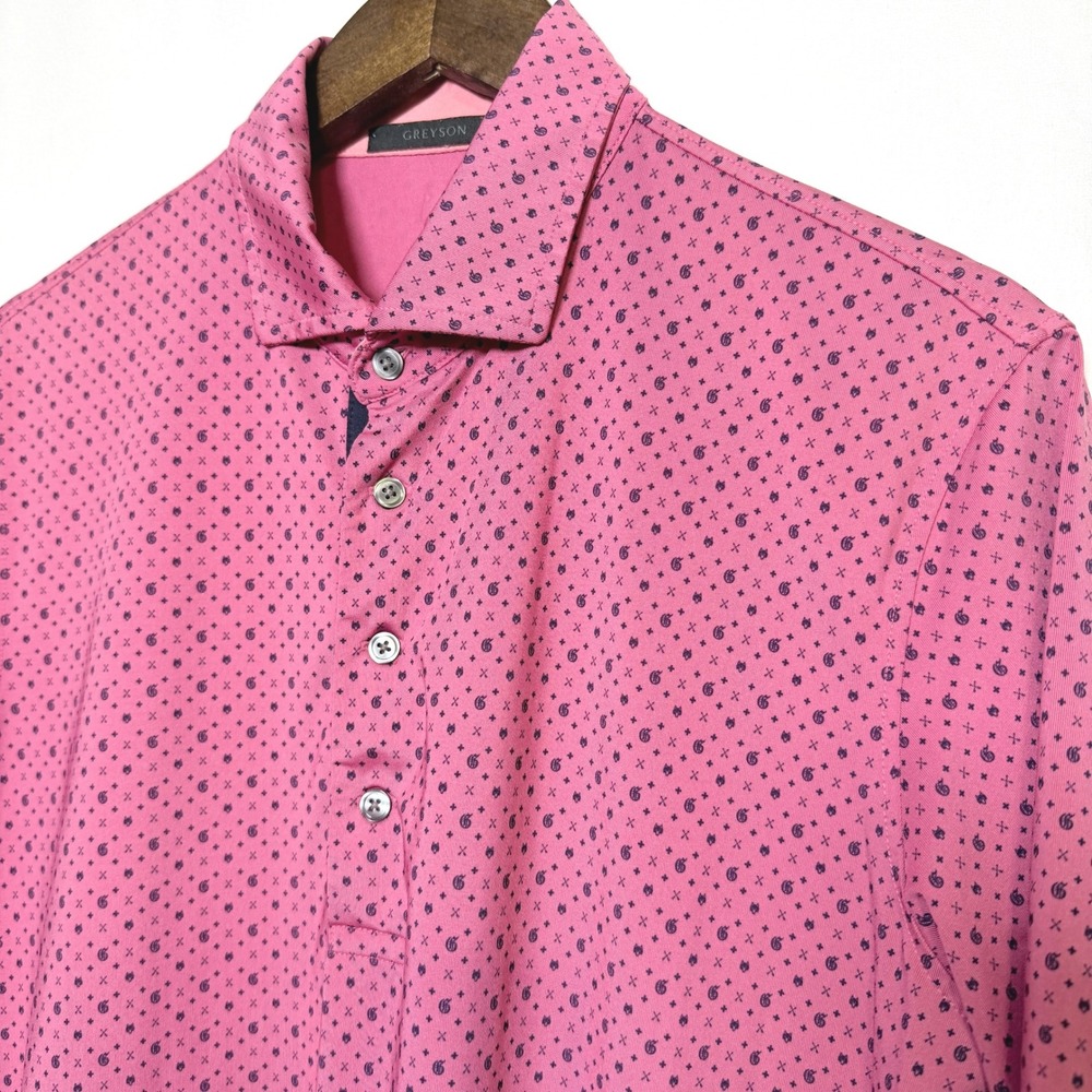 Greyson Pink Polo with Navy Microprint